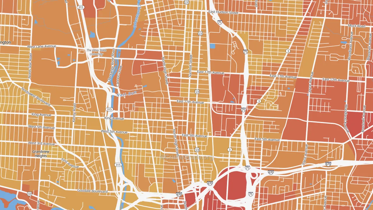 Weinland Park, Columbus, OH Map of Vehicle Theft Rates