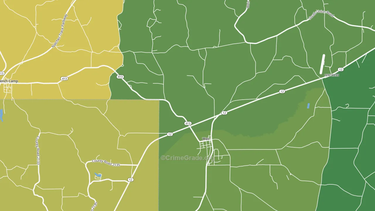 Weir, MS Map of Vehicle Theft Rates