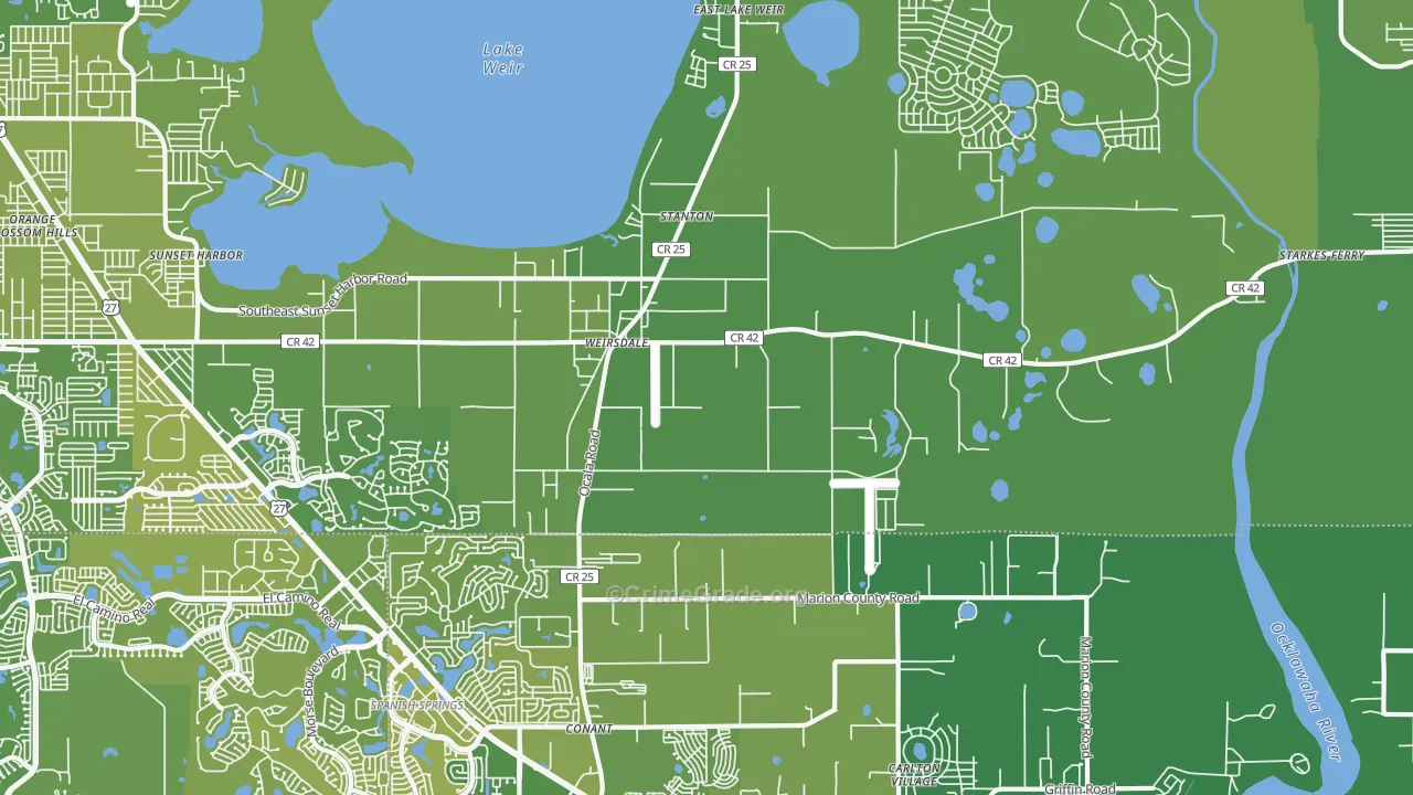 Weirsdale, FL Map of Vehicle Theft Rates