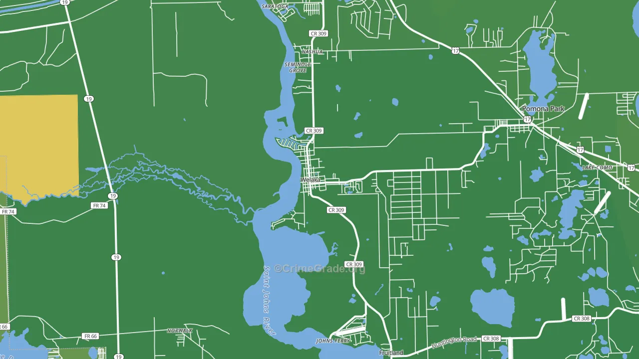 Welaka, FL Map of Vehicle Theft Rates
