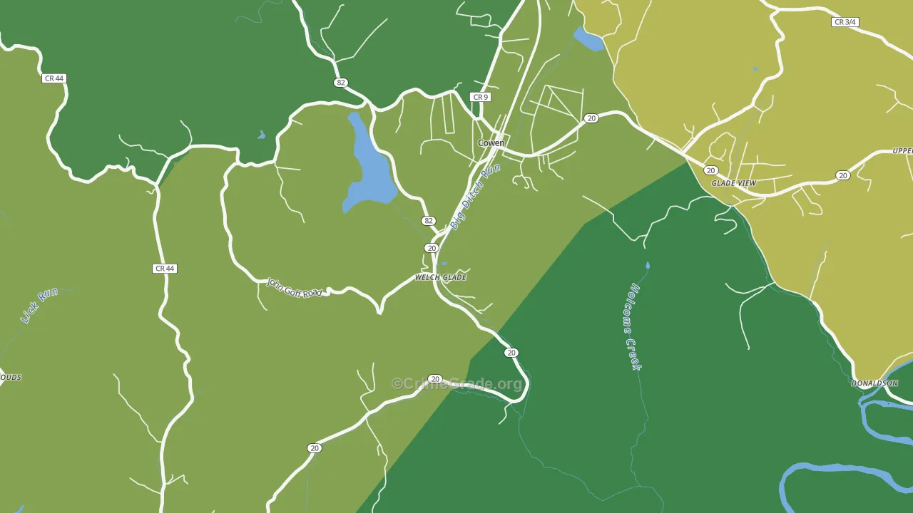 Welch Glade, WV Map of Vehicle Theft Rates