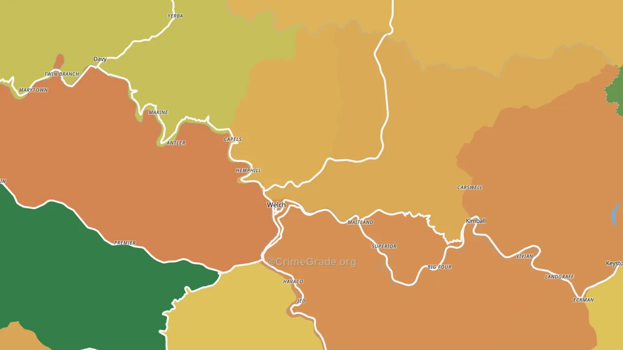 Welch, WV Map of Vehicle Theft Rates