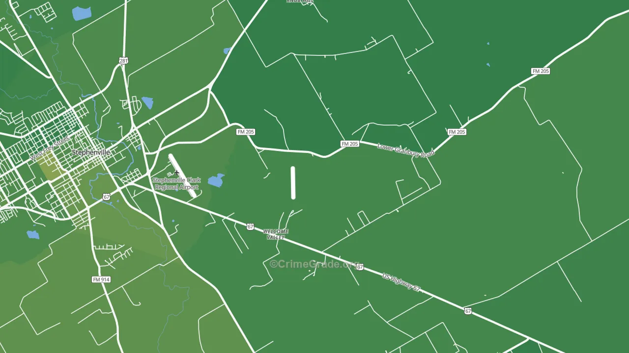 Welcome Valley, TX Map of Vehicle Theft Rates