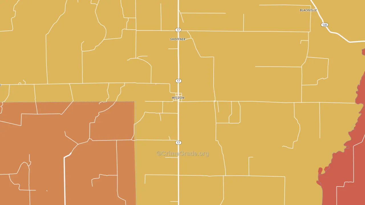Weldon, AR Map of Vehicle Theft Rates