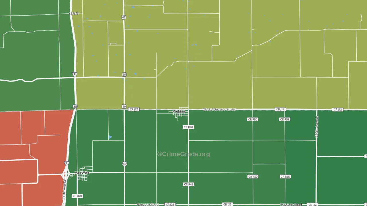 Weldon, IA Map of Vehicle Theft Rates