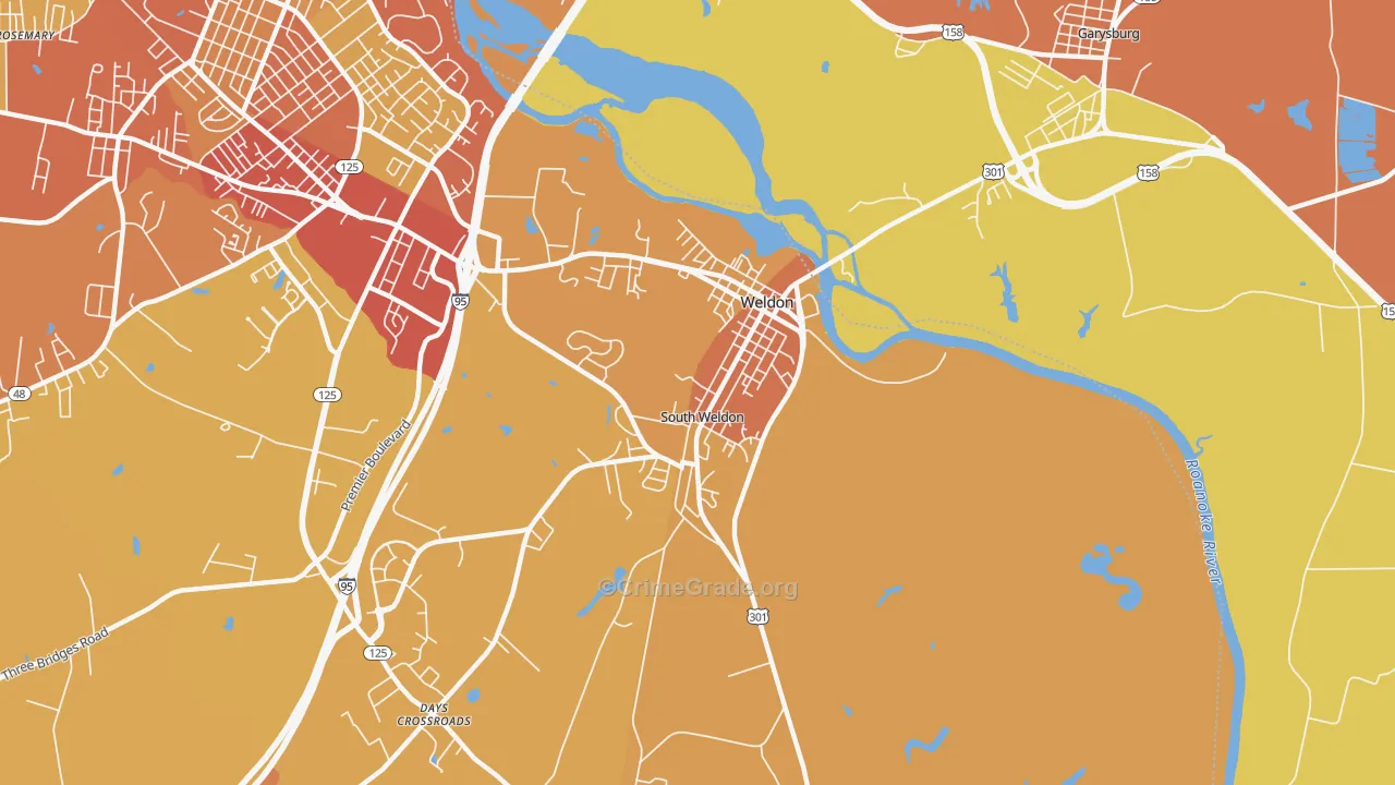 Weldon, NC Map of Vehicle Theft Rates
