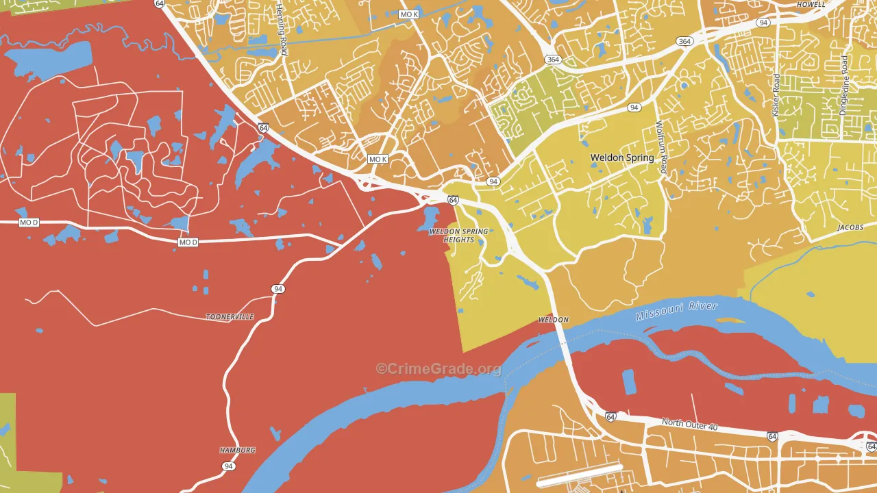 Weldon Spring Heights, MO Map of Vehicle Theft Rates