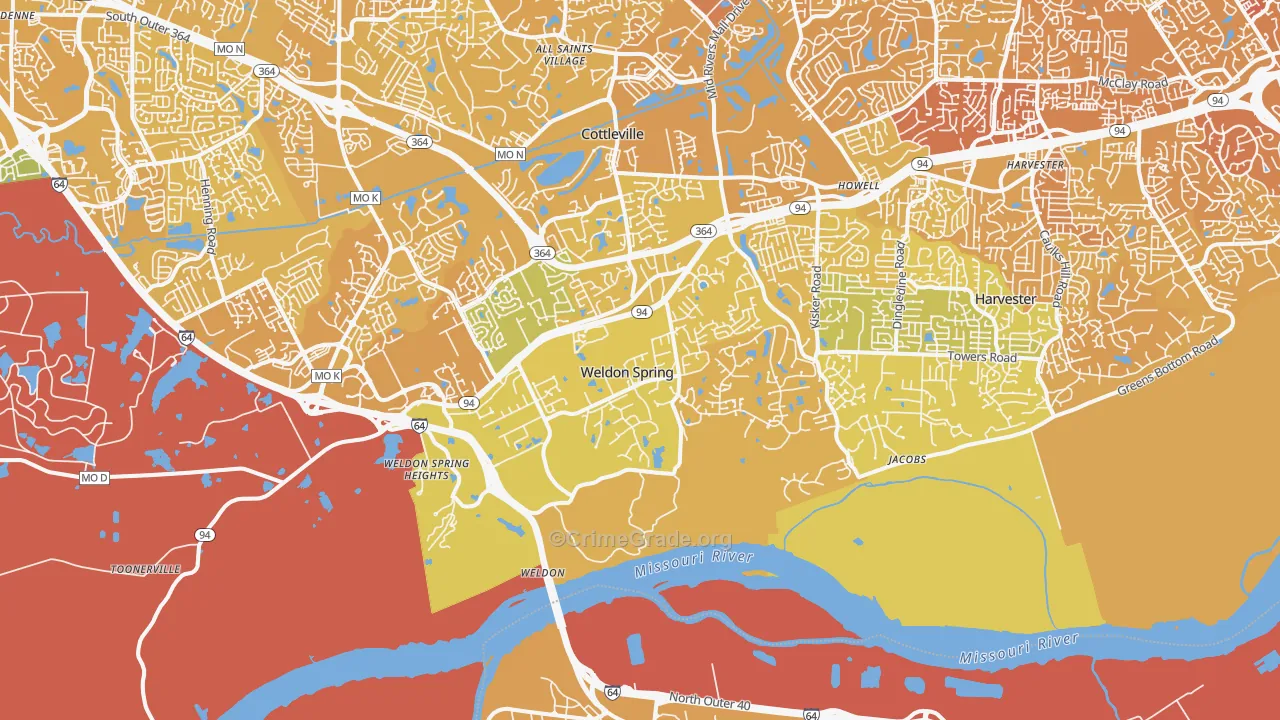 Weldon Spring, MO Map of Vehicle Theft Rates