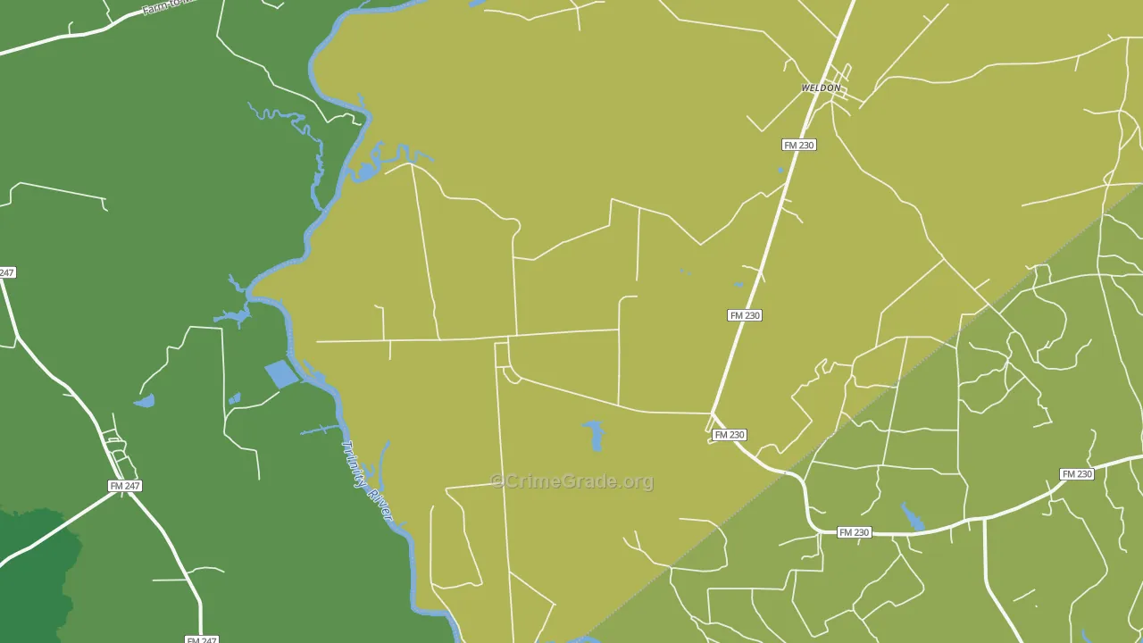 Weldon, TX Map of Vehicle Theft Rates