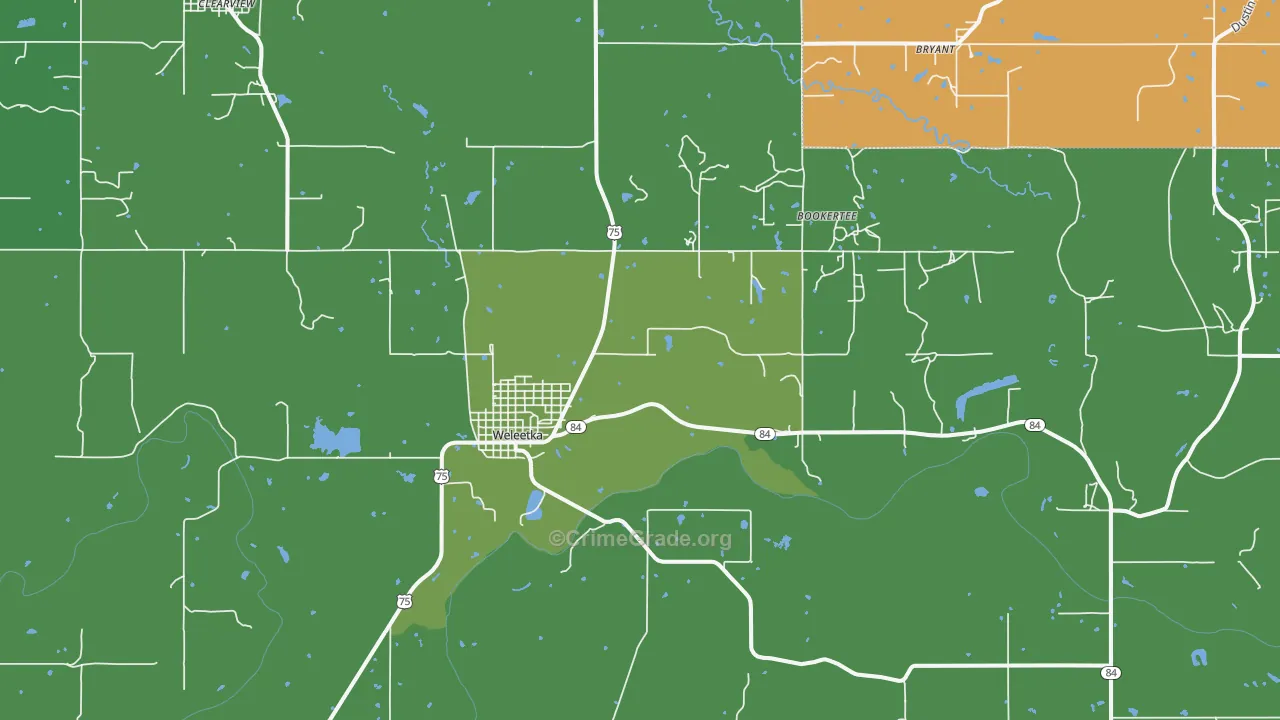Weleetka, OK Map of Vehicle Theft Rates
