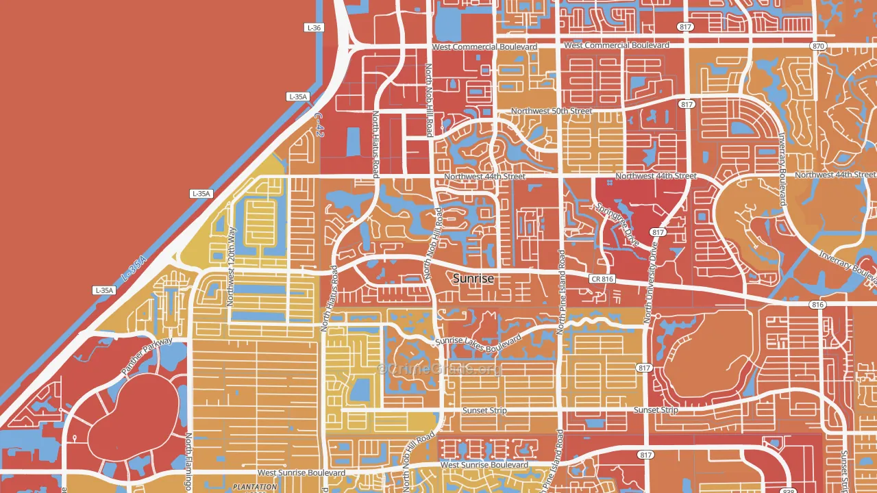 Welleby, Sunrise, FL Map of Vehicle Theft Rates