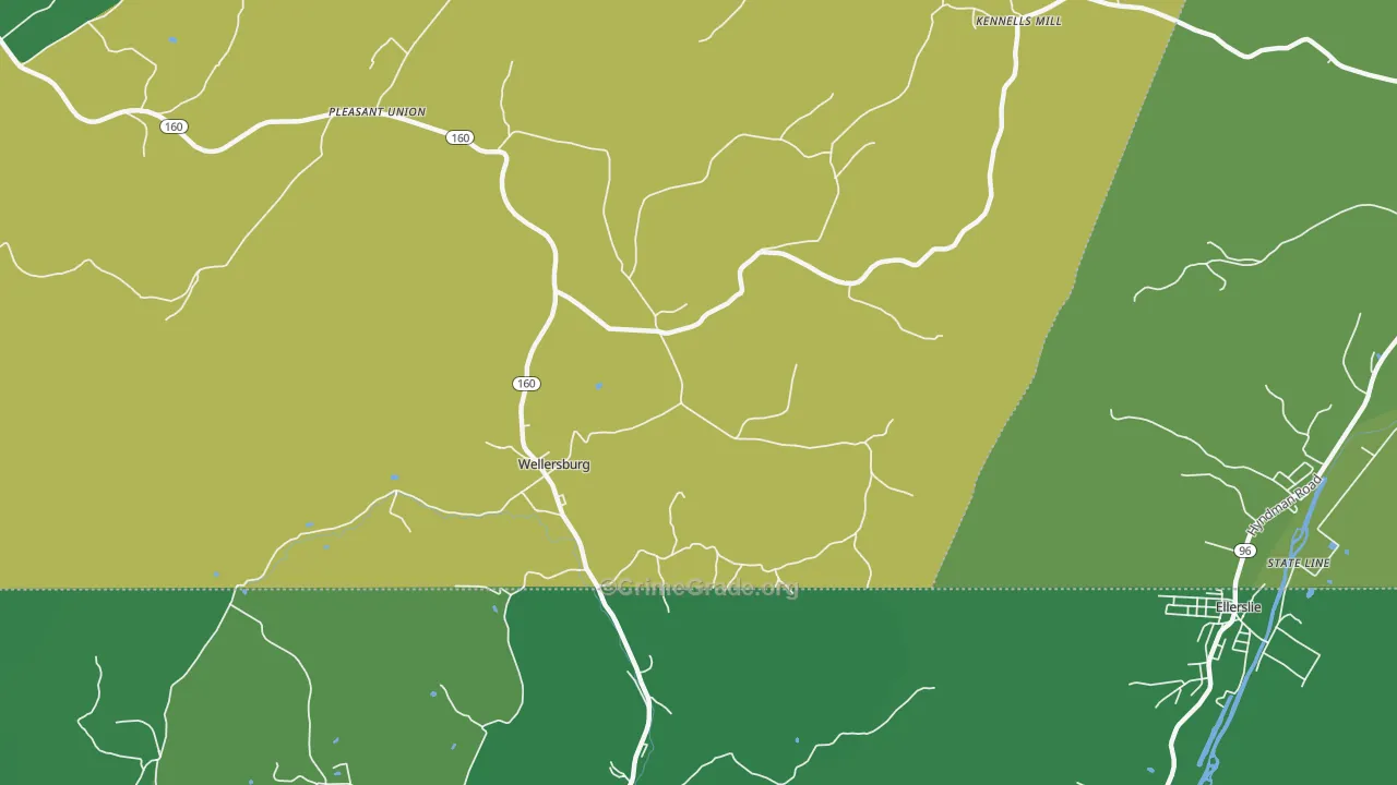 Wellersburg, PA Map of Vehicle Theft Rates