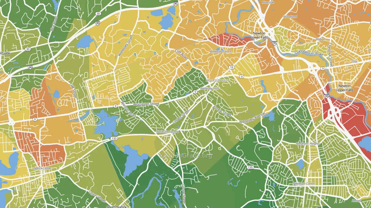 Wellesley, MA Map of Vehicle Theft Rates