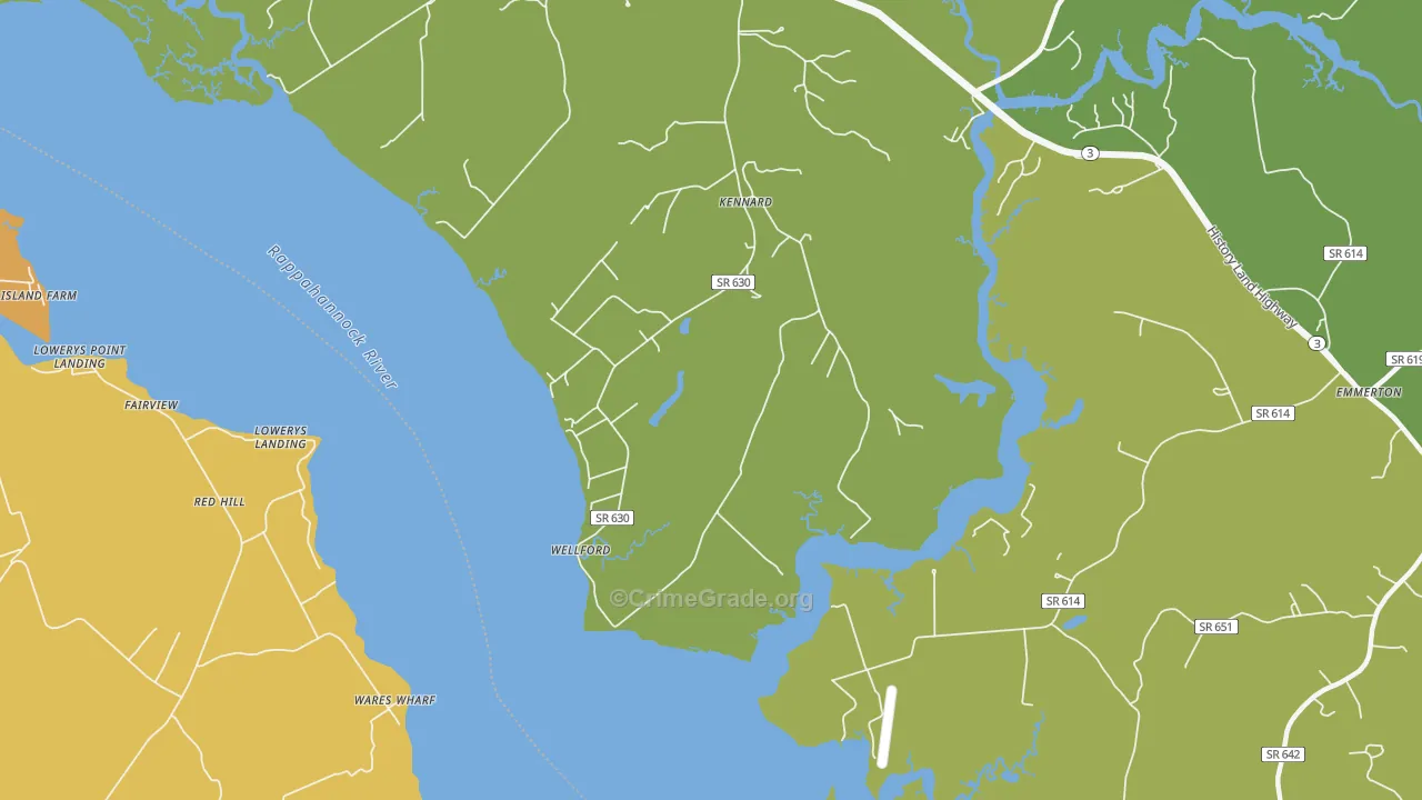 Wellford, VA Map of Vehicle Theft Rates