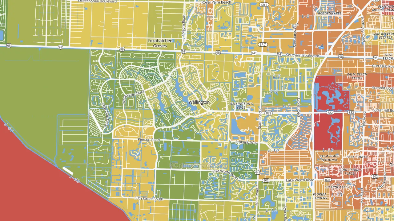 Wellington, FL Map of Vehicle Theft Rates
