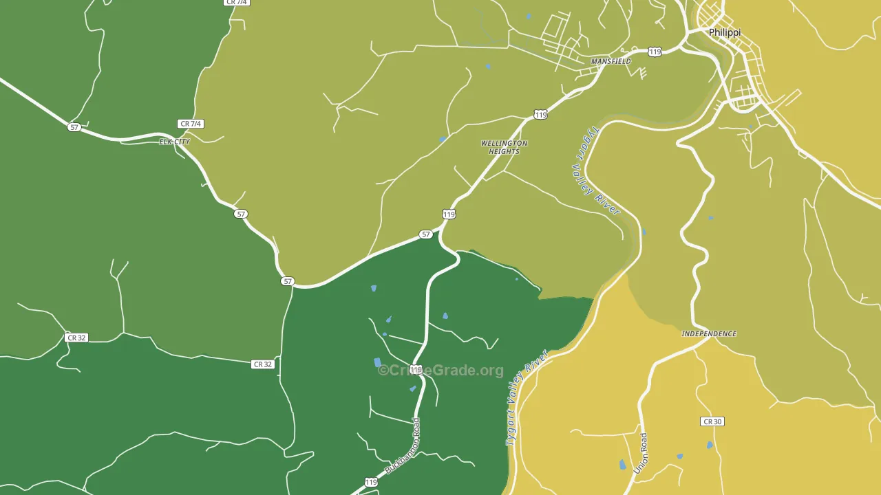 Wellington Heights, WV Map of Vehicle Theft Rates