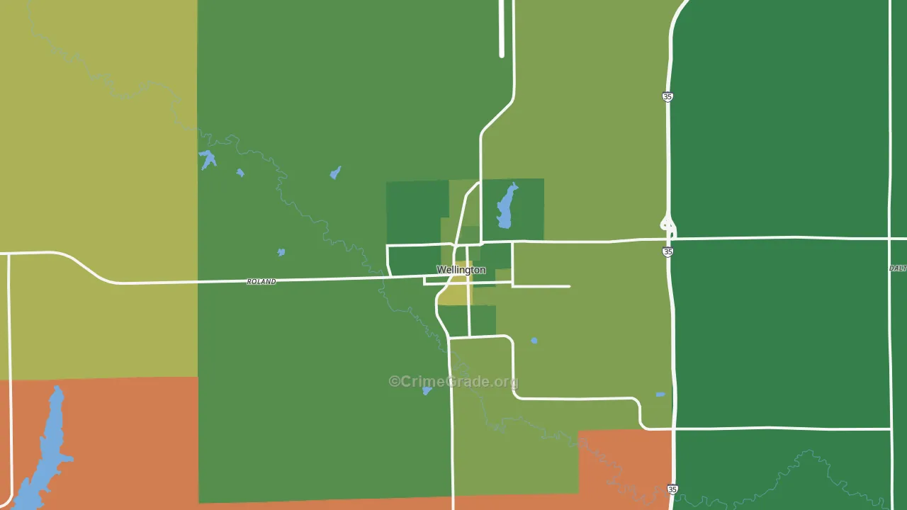 Wellington, KS Map of Vehicle Theft Rates