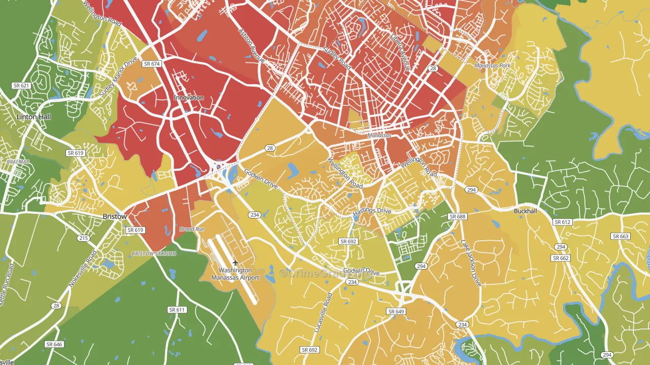 Wellington, Manassas, VA Map of Vehicle Theft Rates