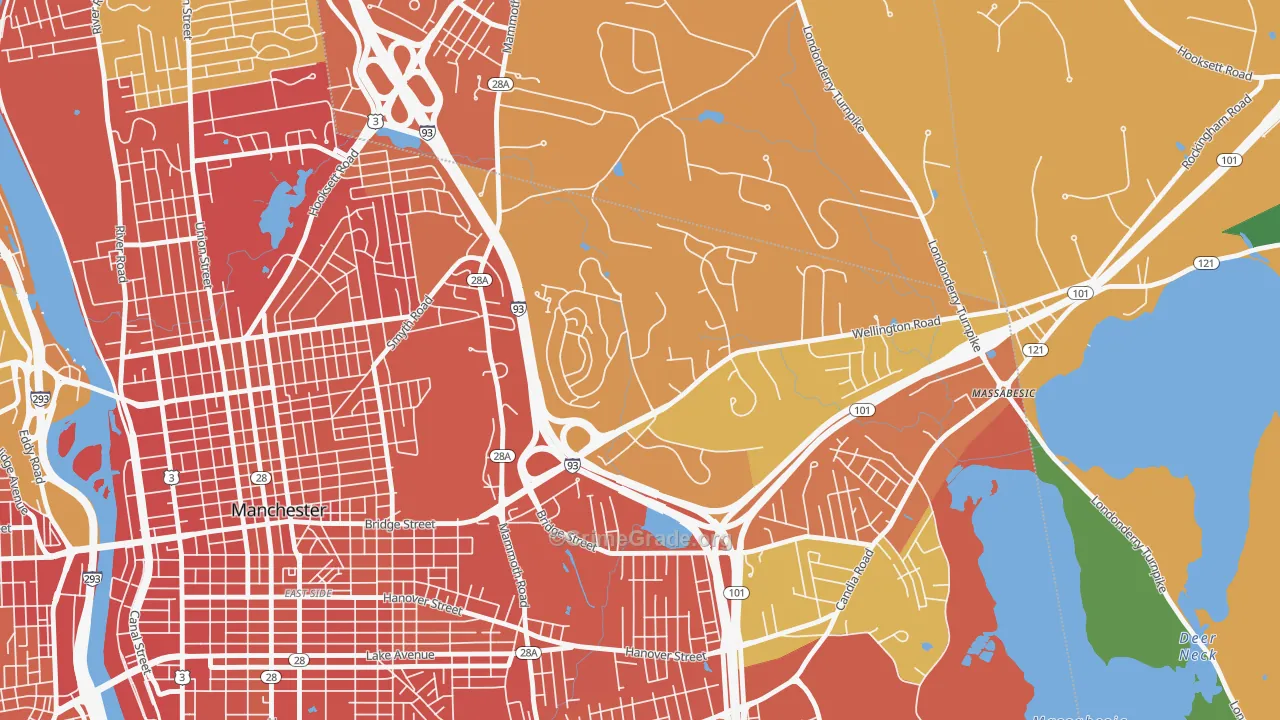 Wellington, Manchester, NH Map of Vehicle Theft Rates