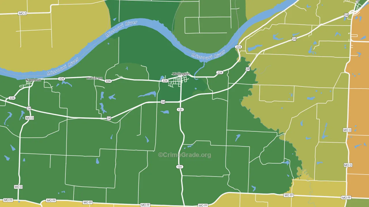 Wellington, MO Map of Vehicle Theft Rates