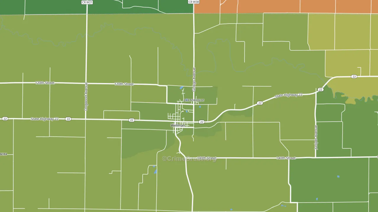 Wellman, IA Map of Vehicle Theft Rates