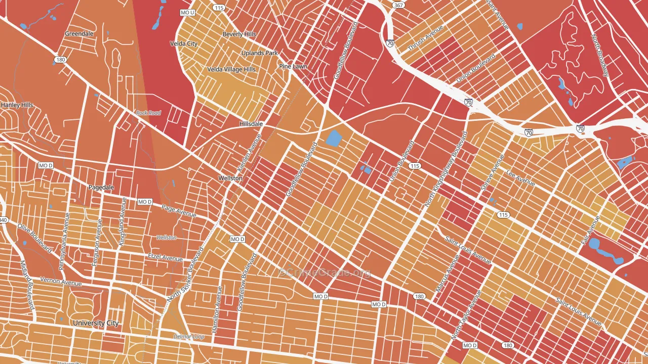 Wells-Goodfellow, St. Louis, MO Map of Vehicle Theft Rates