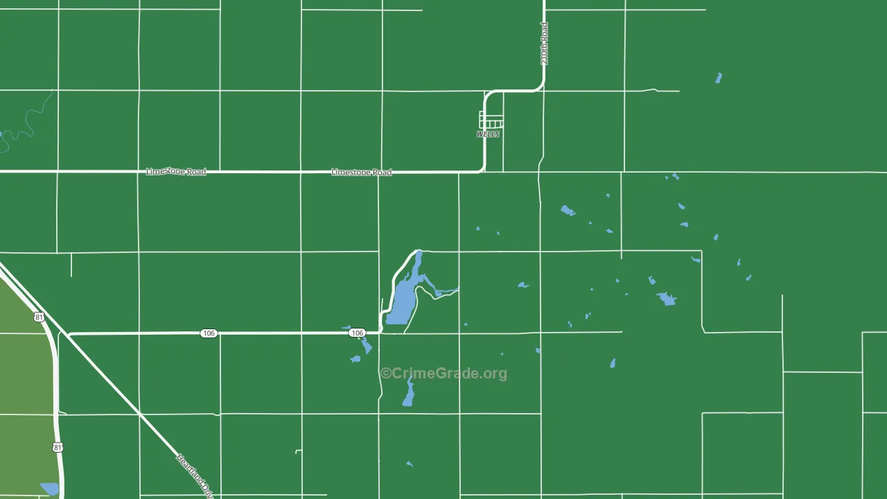 Wells, KS Map of Vehicle Theft Rates
