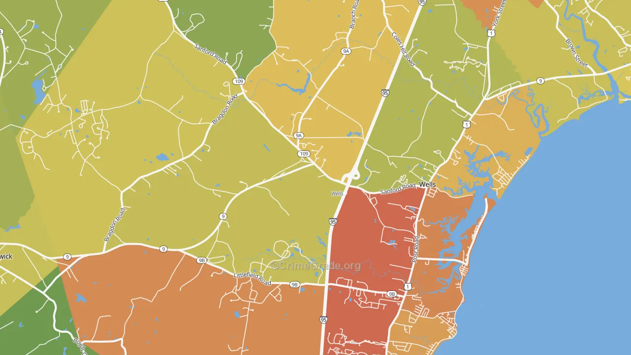 Wells, ME Map of Vehicle Theft Rates