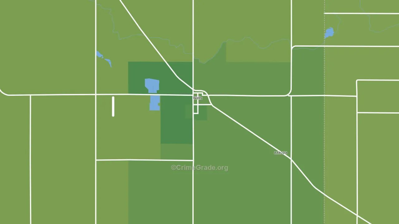 Wells, MN Map of Vehicle Theft Rates