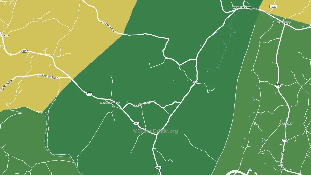 Wells Tannery, PA Map of Vehicle Theft Rates