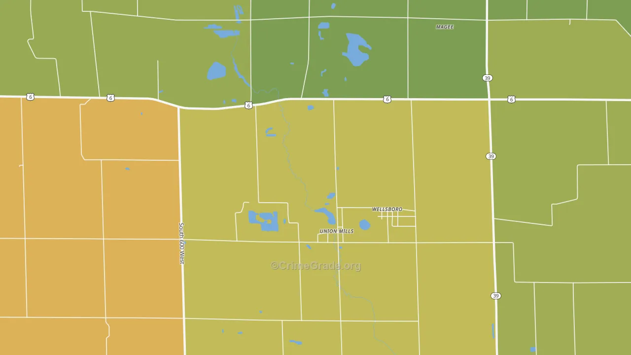 Wellsboro, IN Map of Vehicle Theft Rates