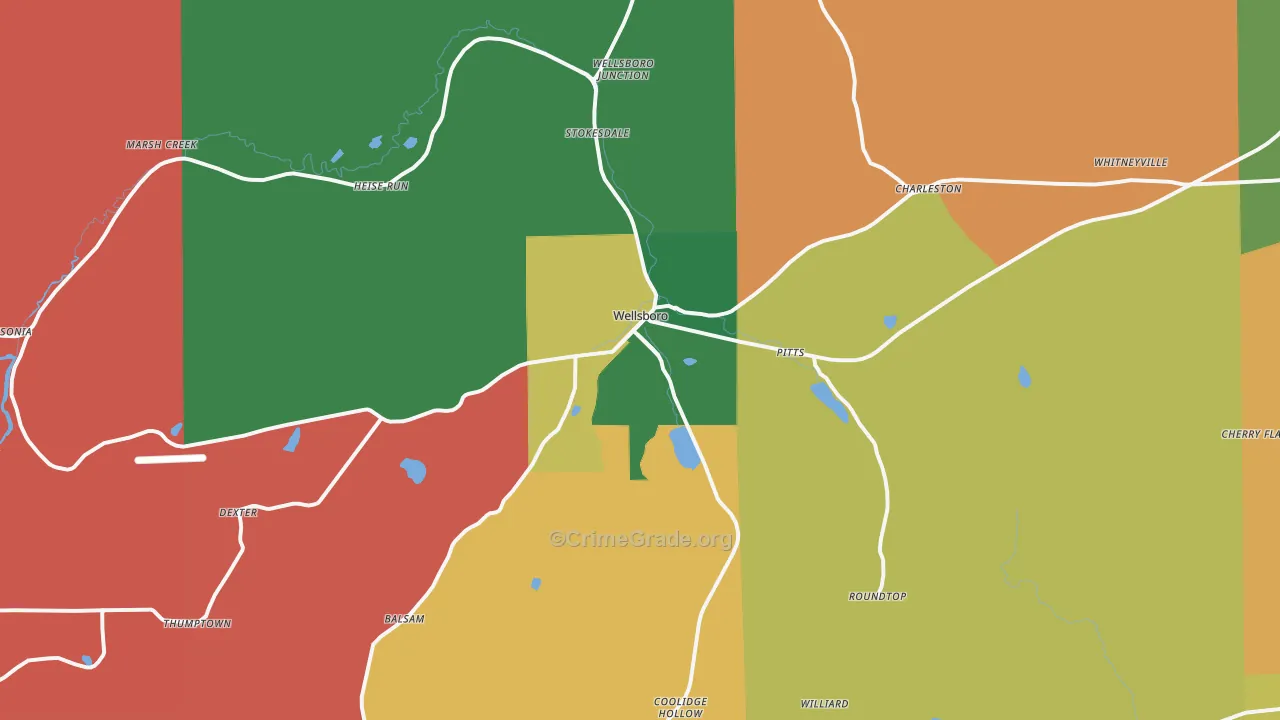 Wellsboro, PA Map of Vehicle Theft Rates