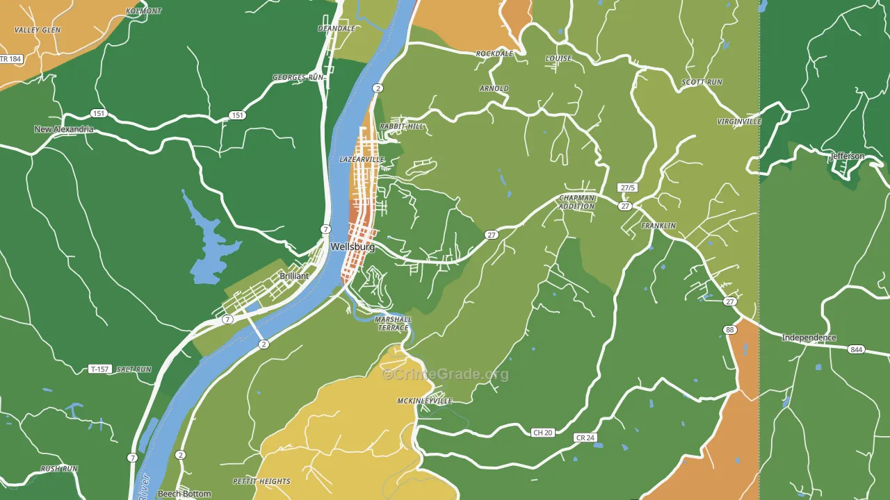 Wellsburg, WV Map of Vehicle Theft Rates