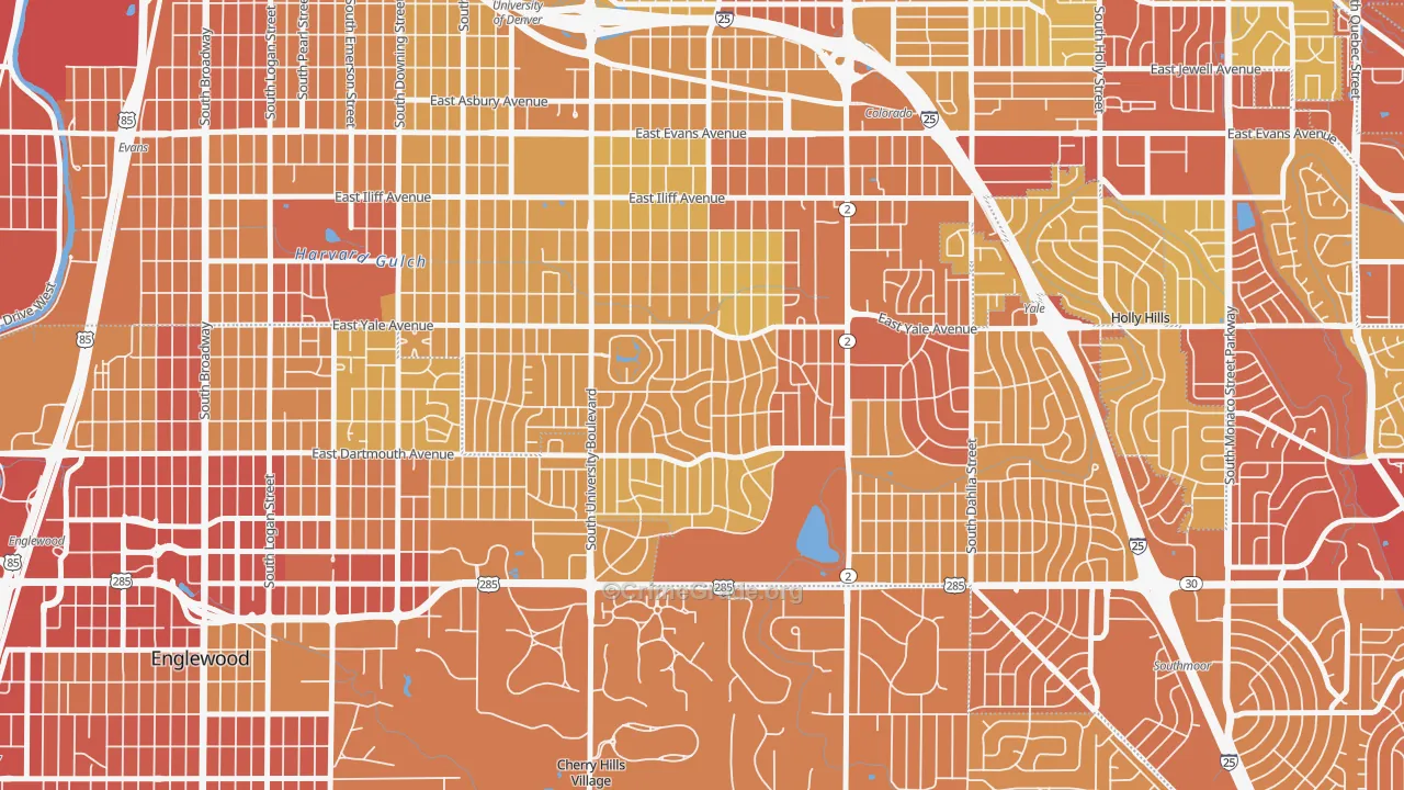 Wellshire, Denver, CO Map of Vehicle Theft Rates