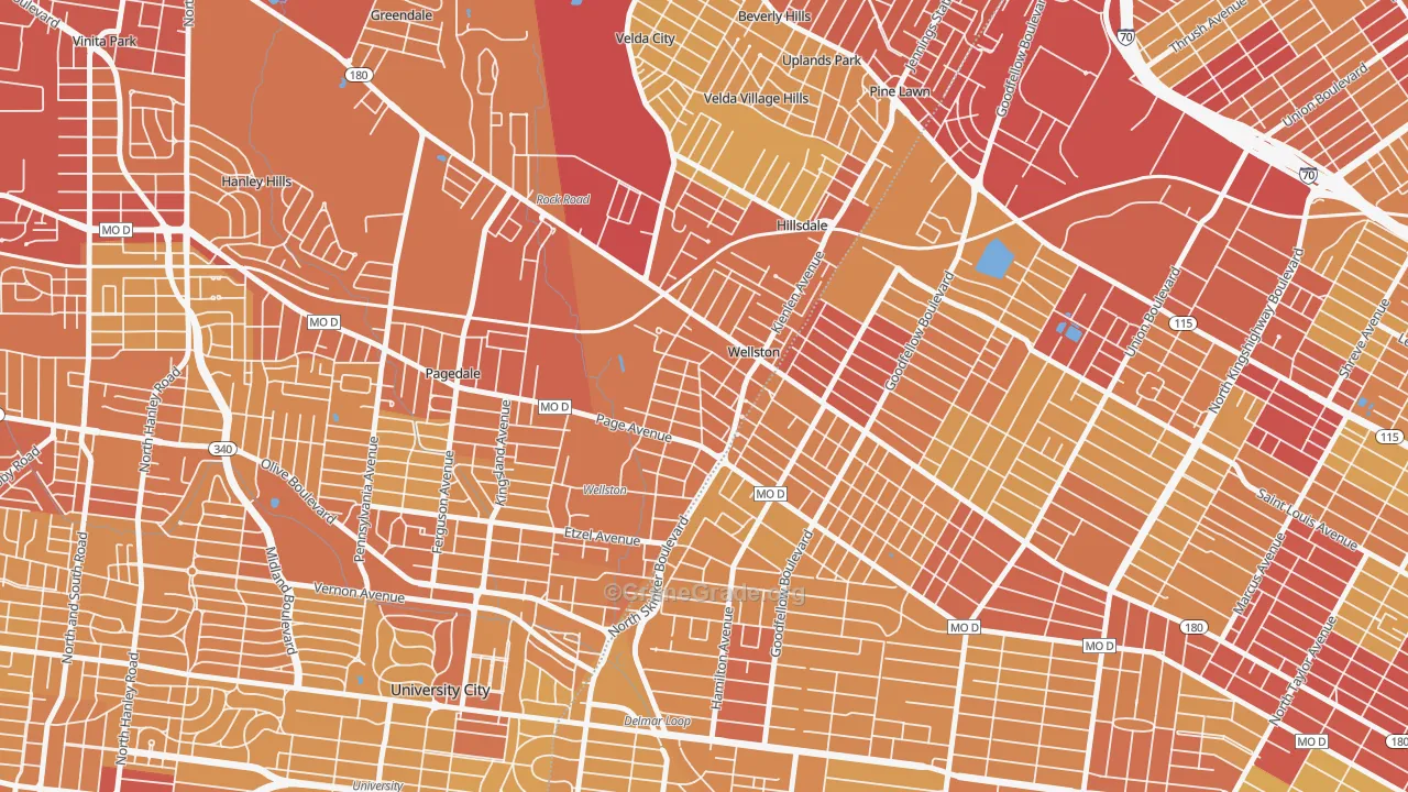 Wellston, MO Map of Vehicle Theft Rates