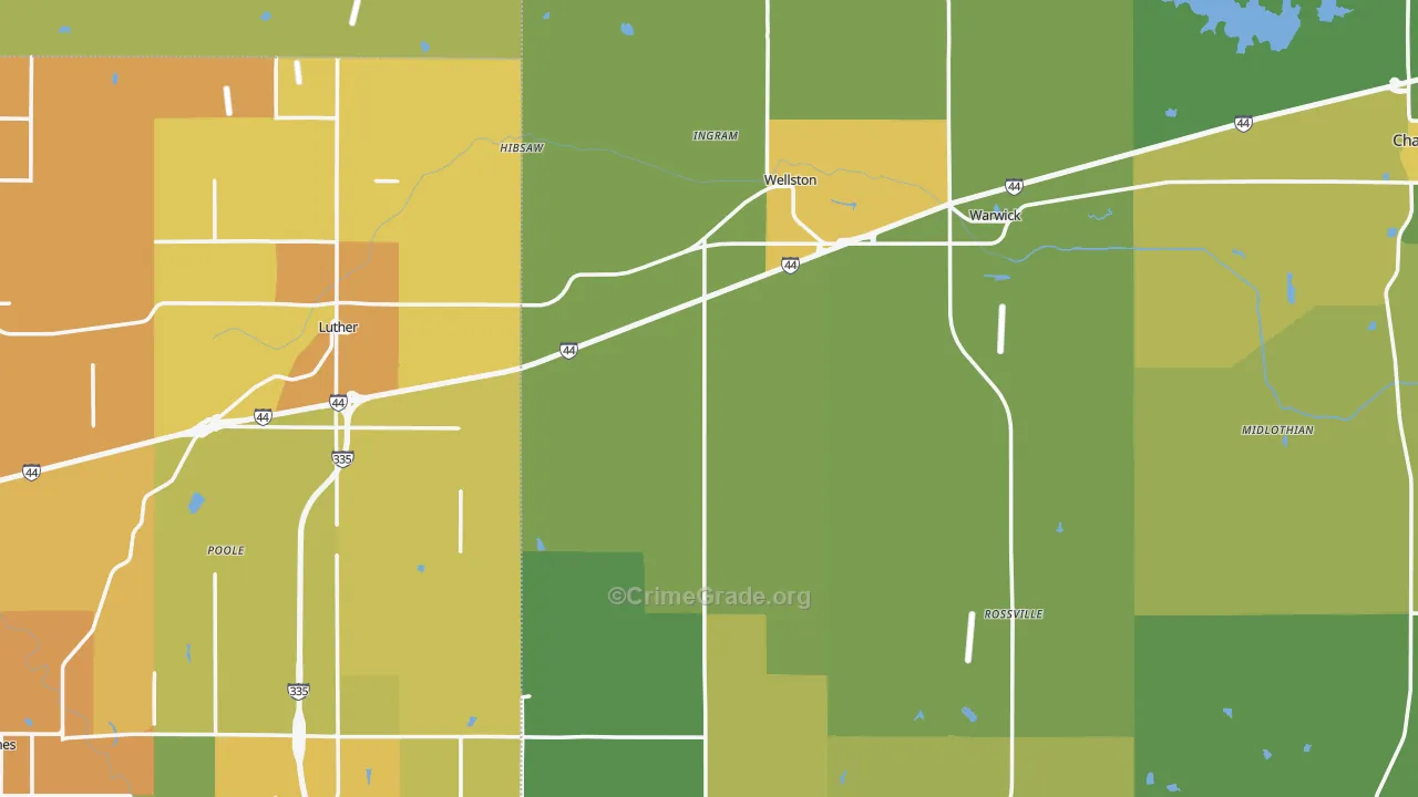 Wellston, OK Map of Vehicle Theft Rates