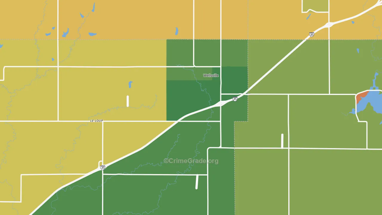 Wellsville, KS Map of Vehicle Theft Rates