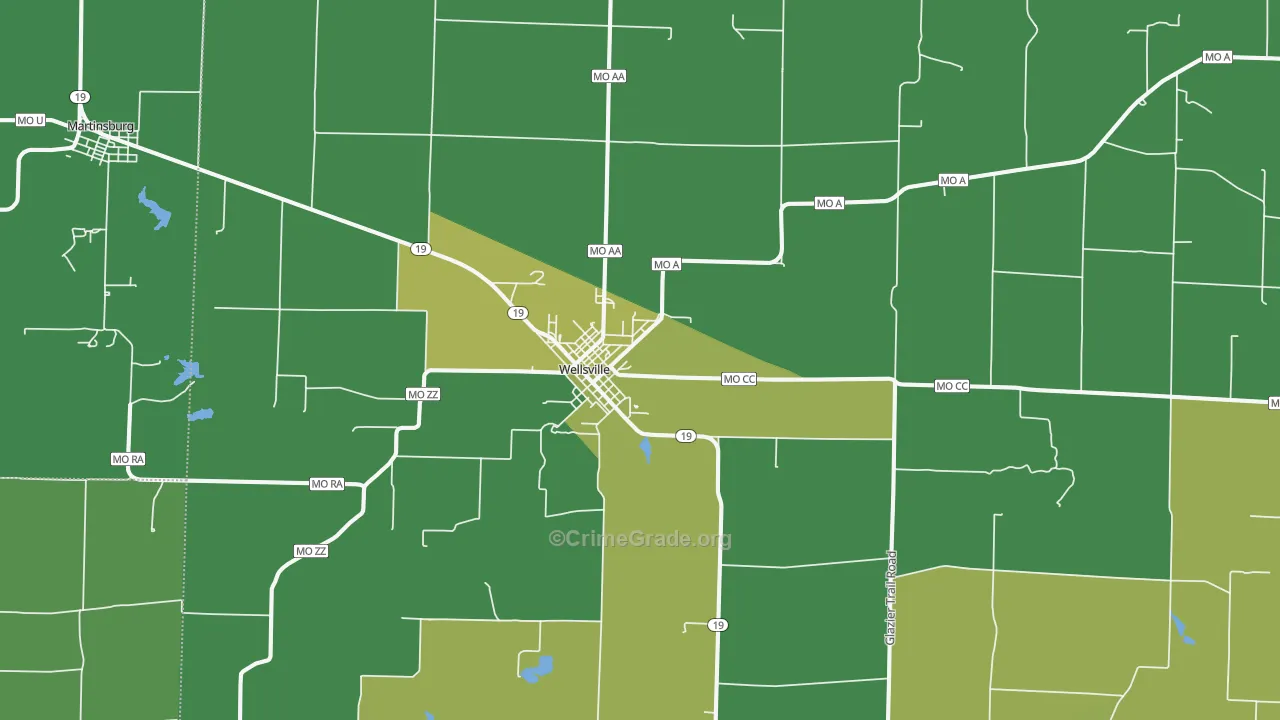 Wellsville, MO Map of Vehicle Theft Rates