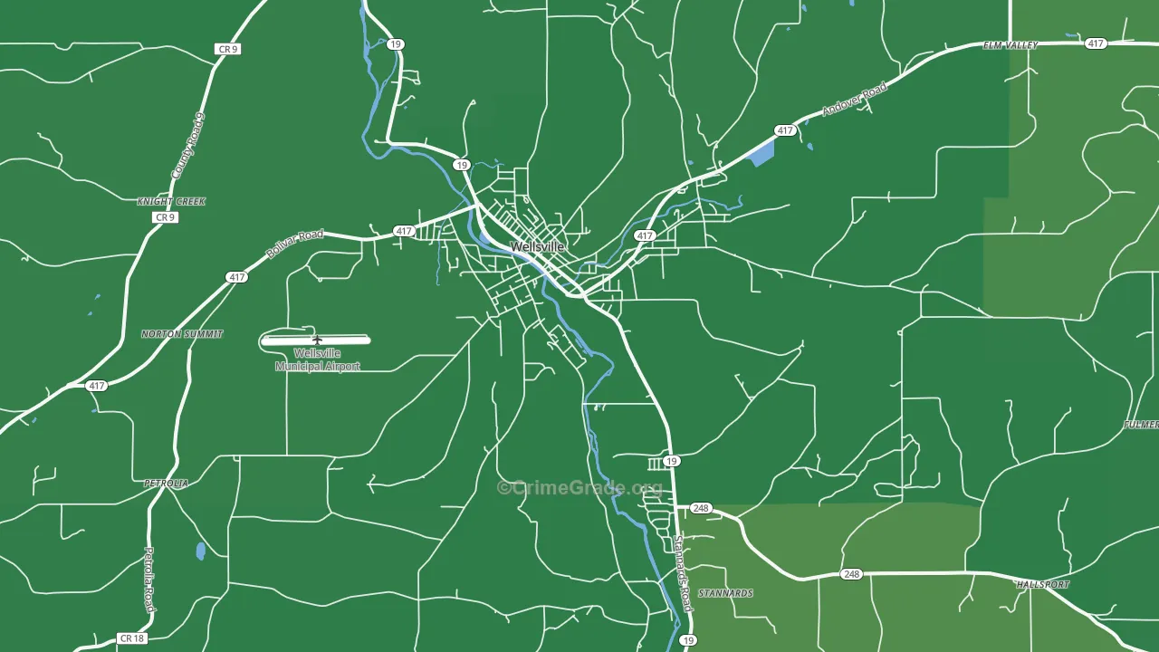Wellsville, NY Map of Vehicle Theft Rates
