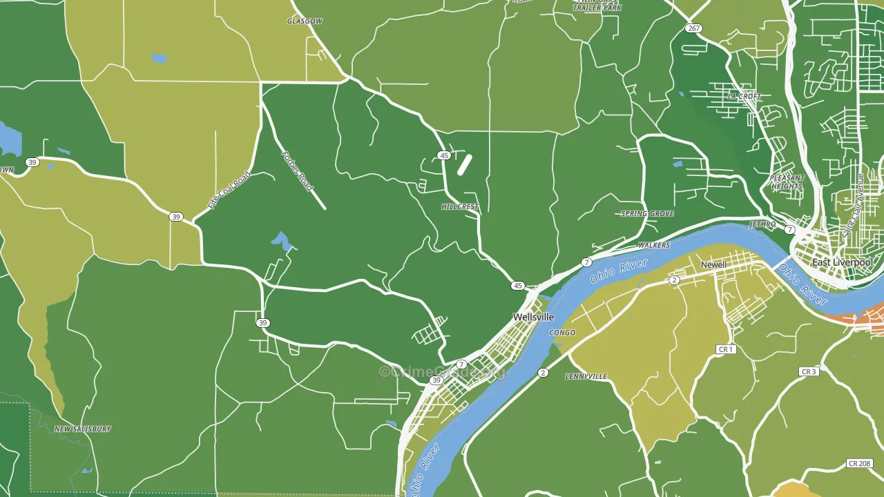 Wellsville, OH Map of Vehicle Theft Rates