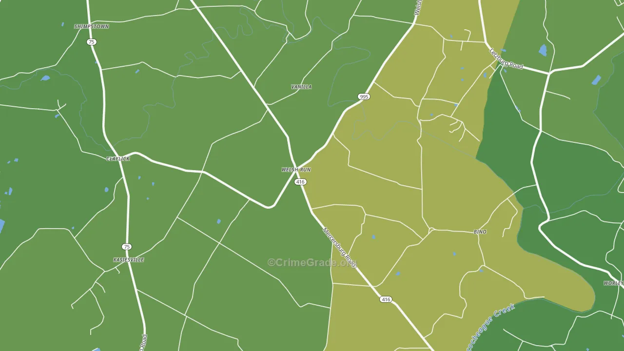 Welsh Run, PA Map of Vehicle Theft Rates