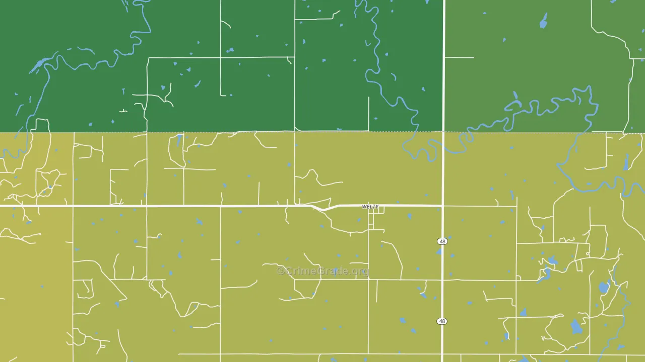 Welty, OK Map of Vehicle Theft Rates