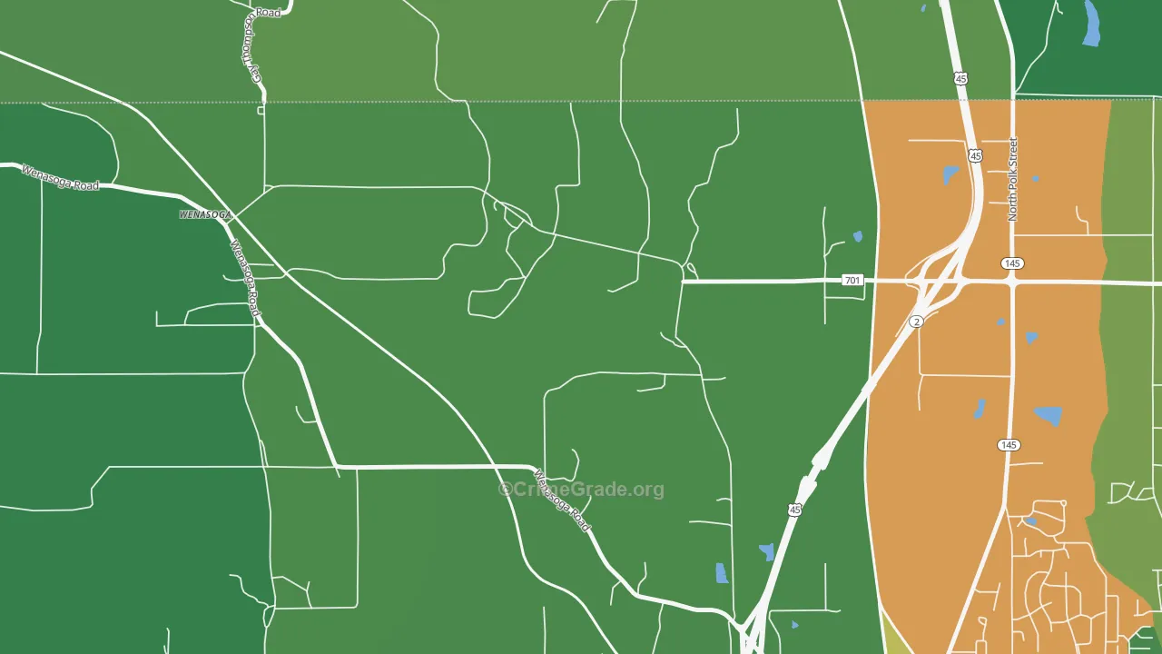 Wenasoga, MS Map of Vehicle Theft Rates
