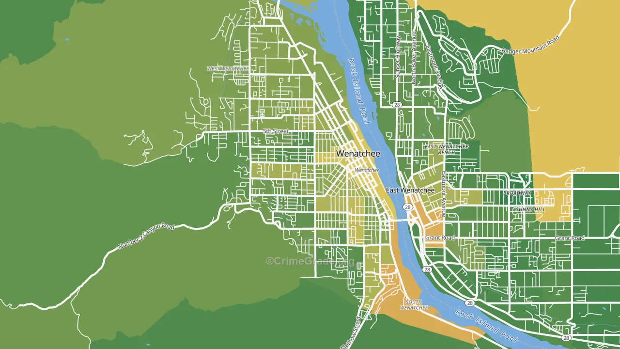 Wenatchee, WA Map of Vehicle Theft Rates