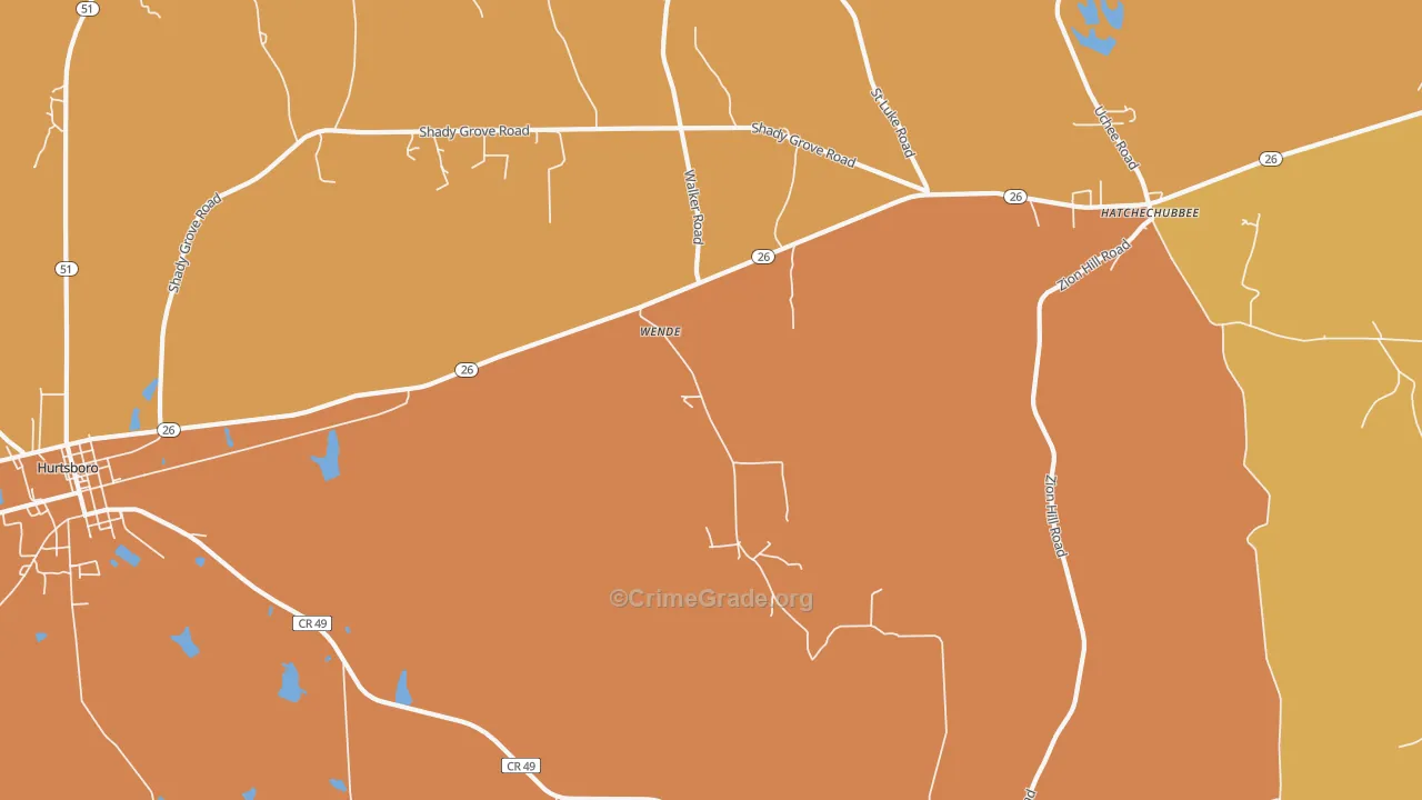 Wende, AL Map of Vehicle Theft Rates