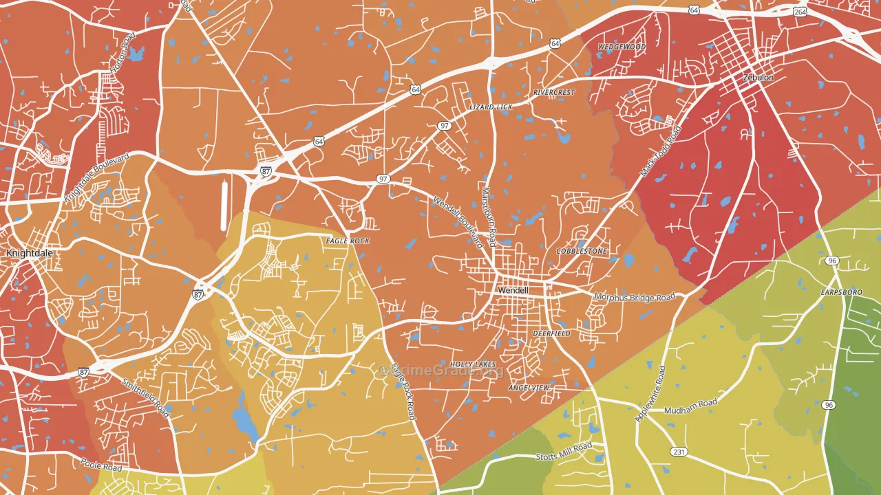 Wendell, NC Map of Vehicle Theft Rates