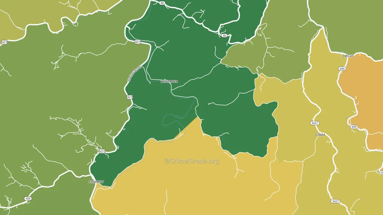 Wendover, KY Map of Vehicle Theft Rates