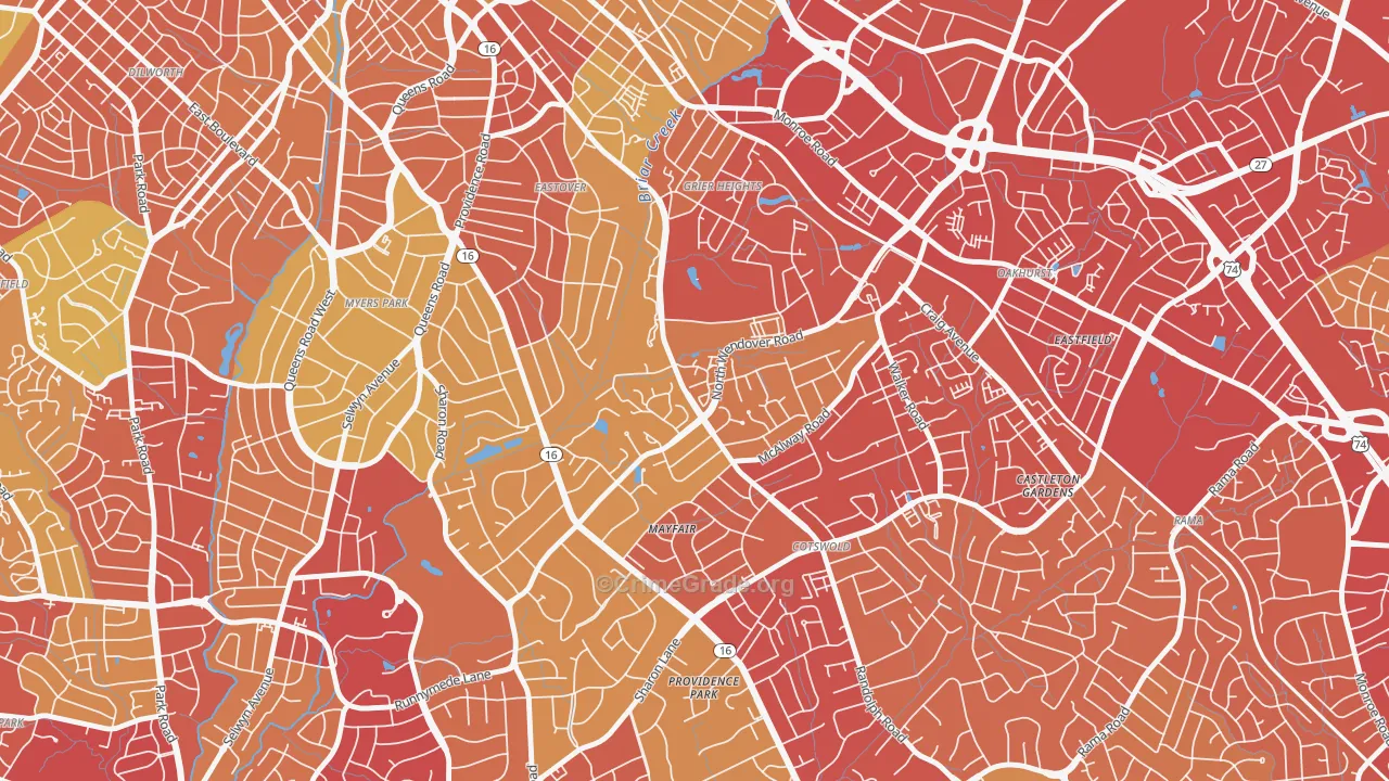 Wendover-Sedgewood, Charlotte, NC Map of Vehicle Theft Rates