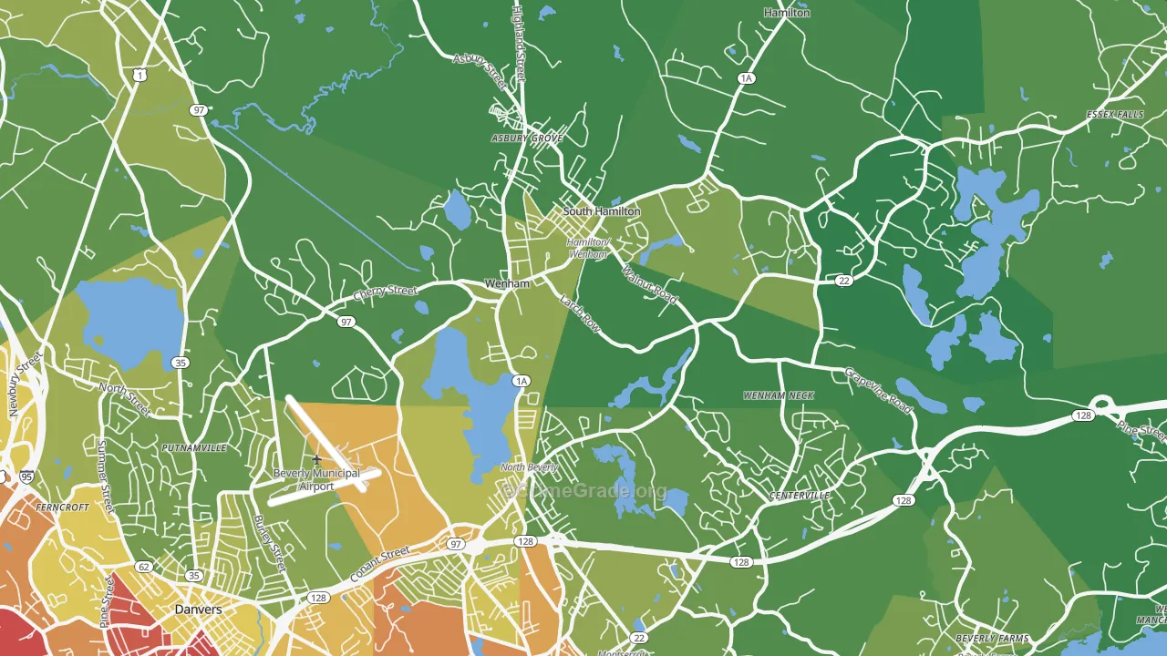 Wenham, MA Map of Vehicle Theft Rates