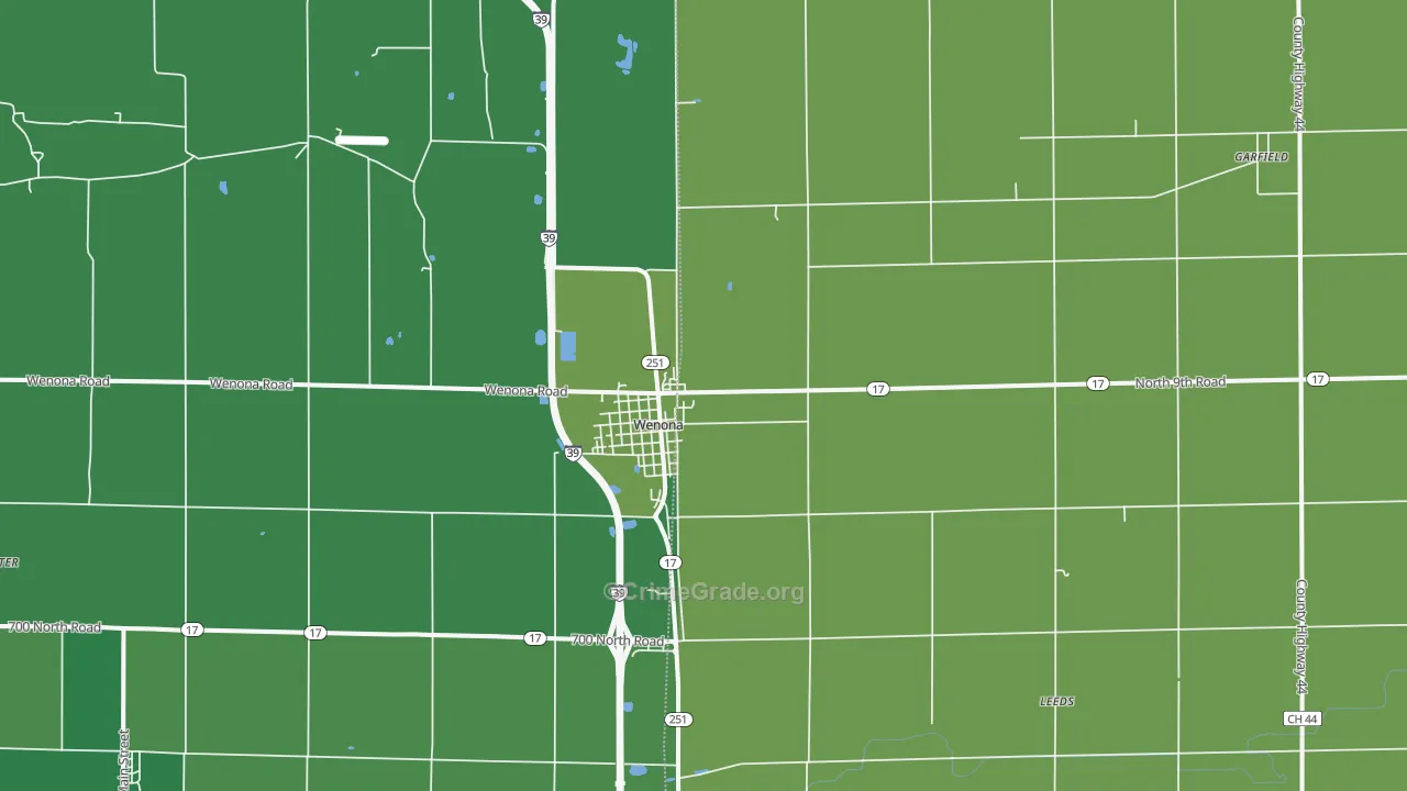 Wenona, IL Map of Vehicle Theft Rates